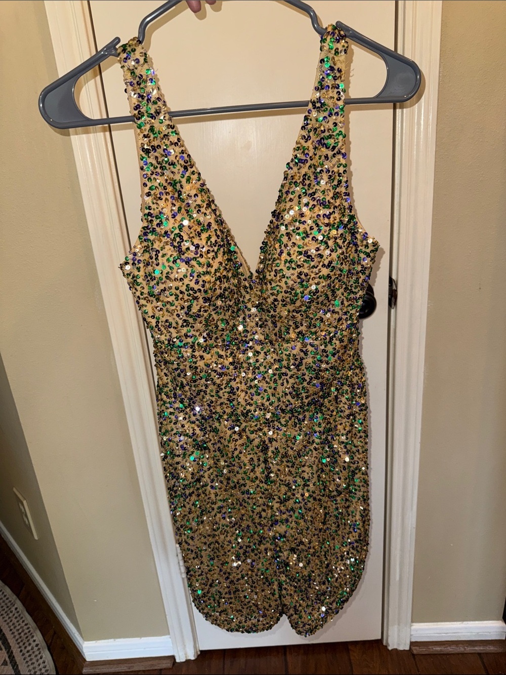 Ashley Lauren Sequin Romper Size 12 Gold Green Purple Pageant Party Festival - Picture 5 of 15